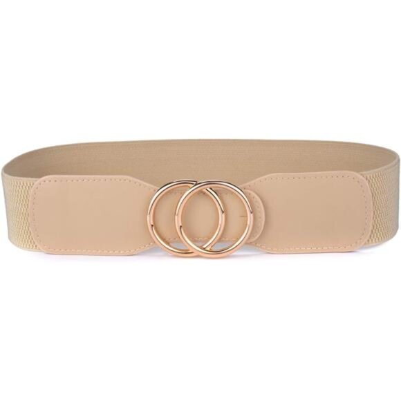 Women’s Elastic Stretch Wide Waist Belts w Double Rings Gold/Silver Buckle - Picture 1 of 6